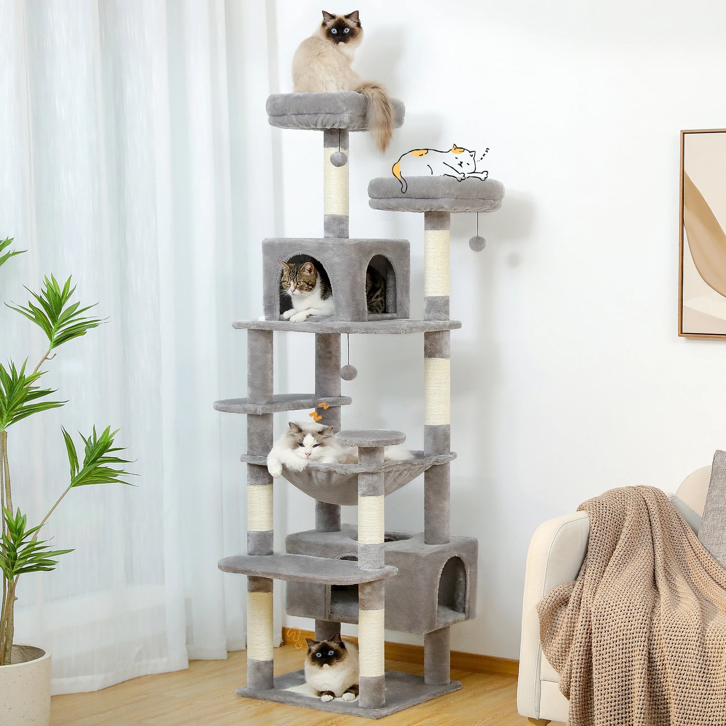 Large Cat Tree Tower with Scratching Posts